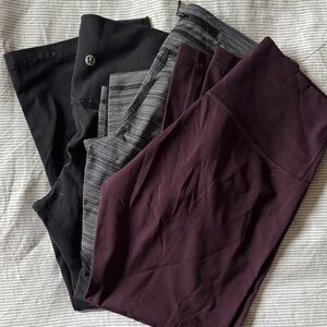 3 pairs of lululemon 3/4 leggings  Black, Gray, and Burgundy  Leggings